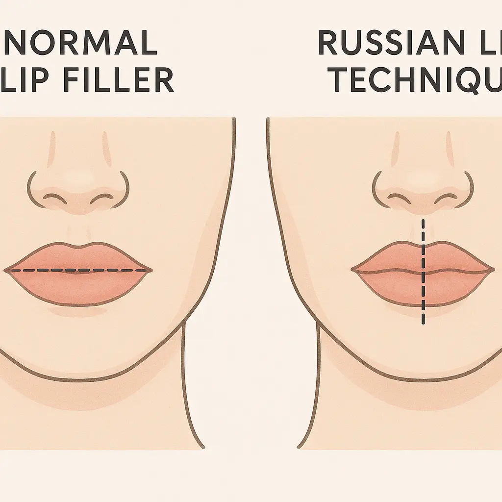 Normal lip filler vs Russian Lips teknik