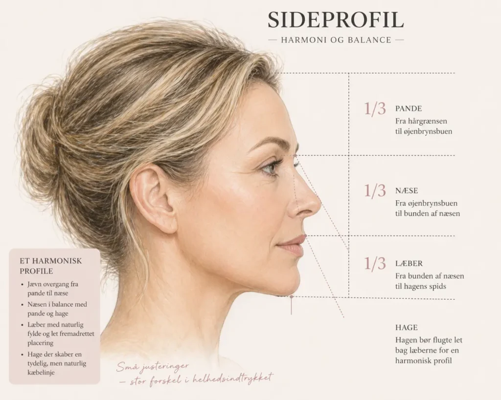 Kvindeansigt sideprofil med proportioner