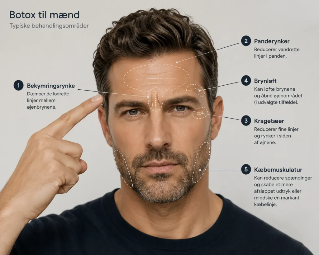 Anvisning af områder, hvor mænd får Botox behandlinger
