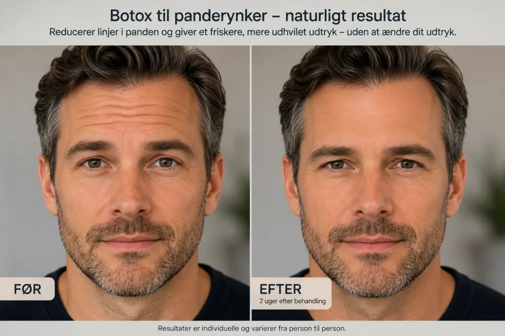 Et ansigt af en mand inden Botox behandling og 2 uger efter